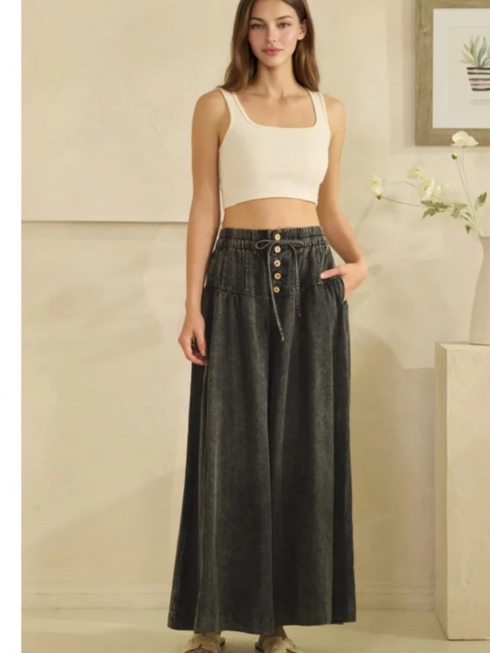 🌸 Oli and Hali “ Carrie 2 “ Oli & Hali Washed Pintuck Wide Leg Jeans 38